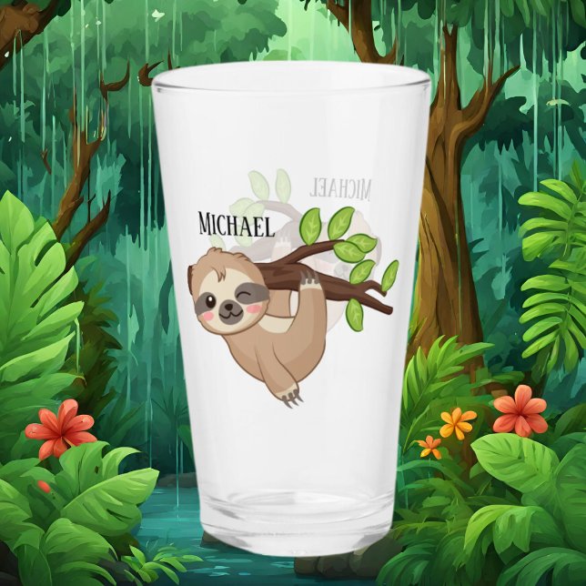 cute sloth lovers add name Glass (Creator Uploaded)