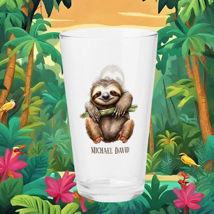 Cute sloth lovers add name glass