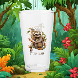 Cute sloth lovers add name  glass