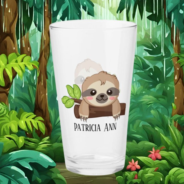 cute sloth lovers add name Glass (Creator Uploaded)