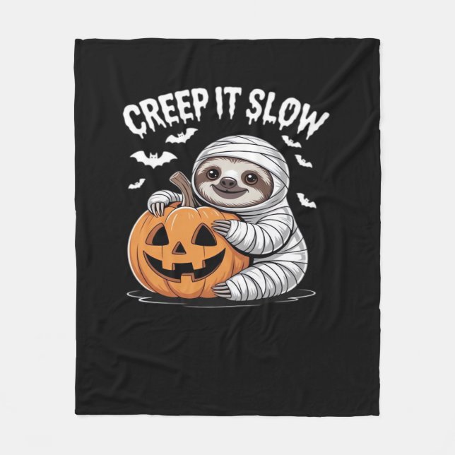 Cute Sloth Lovers Funny Halloween Pumpkin Essentia Fleece Blanket (Front)