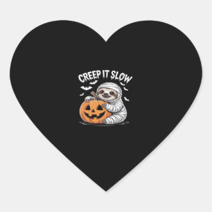 Cute Sloth Lovers Funny Halloween Pumpkin Essentia Heart Sticker