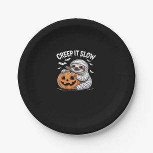 Cute Sloth Lovers Funny Halloween Pumpkin Essentia Paper Plate