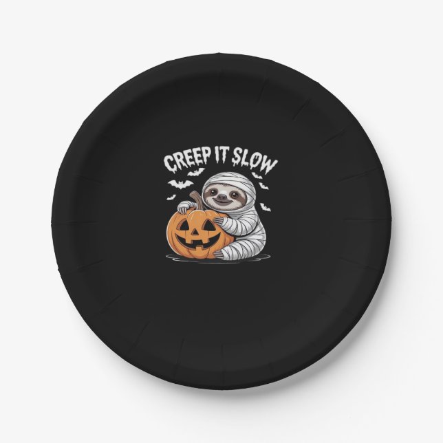 Cute Sloth Lovers Funny Halloween Pumpkin Essentia Paper Plate (Front)