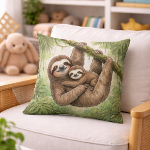 Cute Sloth Mama And Baby Jungle Animals  Cushion
