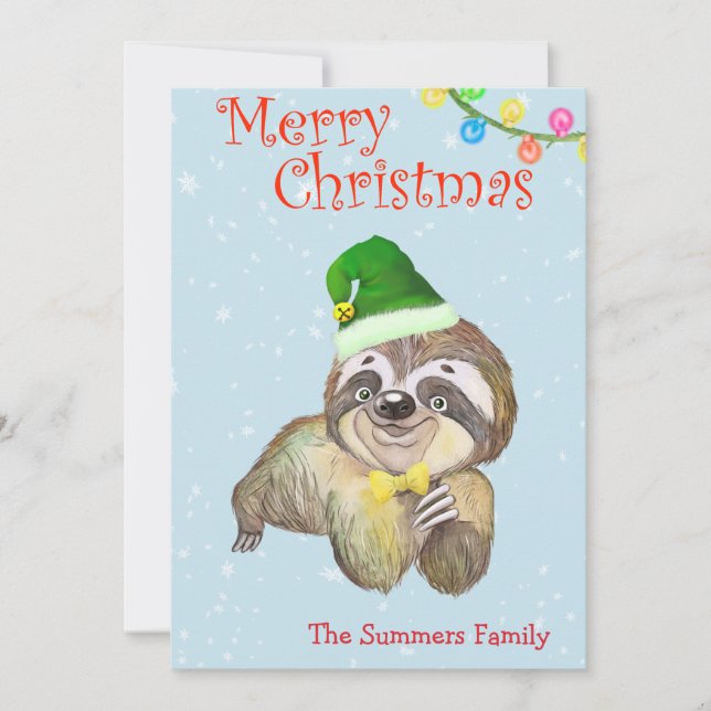 Cute Sloth Merry Christmas Holiday Card (Front)