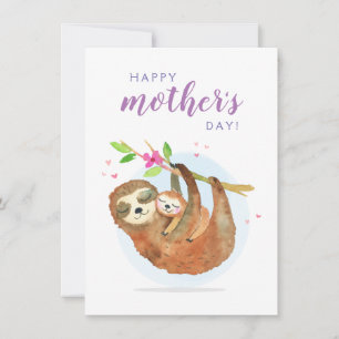 Cute Sloth Mum Baby Happy Mother's Day card