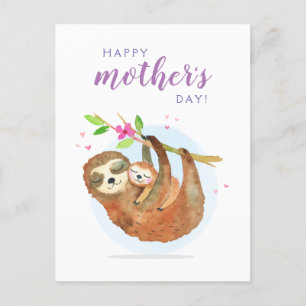 Cute Sloth Mum Baby Happy Mother's Day card
