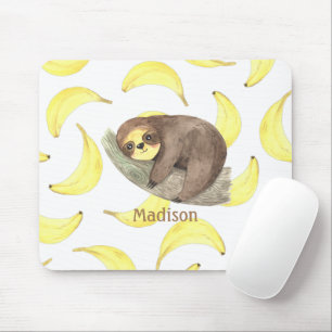 Cute Sloth on a Branch Bananas Animal Name Mouse Pad