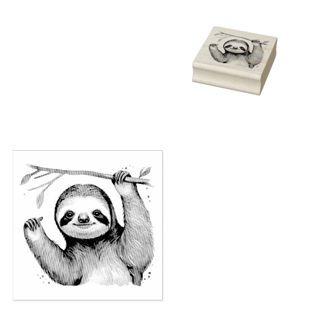 Cute Sloth on a Branch  Rubber Stamp (Stamped)