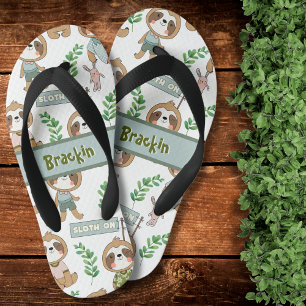 Cute Sloth On Boy Sloth Pattern Custom Kid's Jandals