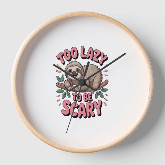 Cute Sloth on Branch with Playful Clock (Front)