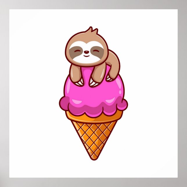 Cute Sloth On Ice Cream Cone Poster (Front)