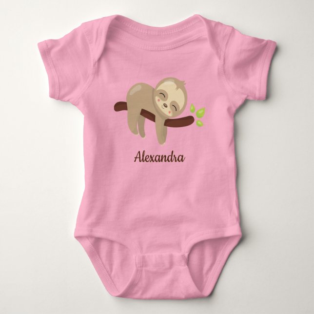 Cute Sloth on Tree Kawaii Animal Illustration Baby Bodysuit (Front)