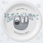 Cute Sloth Party Paper Plate<br><div class="desc">Cute and whimsical watercolor sloth design. 
Customise by changing the text to suit your occasion.
Original art by Nic Squirrell</div>