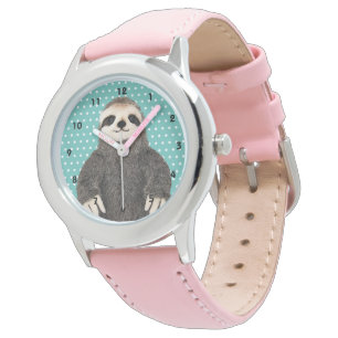 Cute Sloth Pattern Animal Kid's Pink Watch