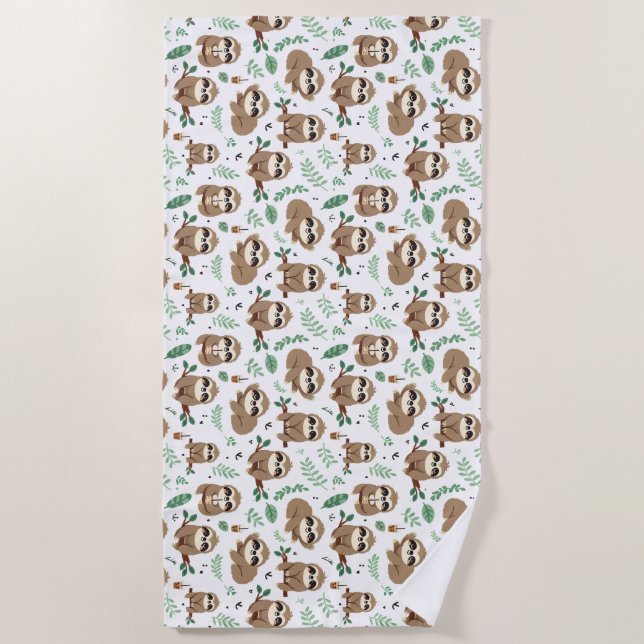 Cute Sloth Pattern Beach Towel (Front)