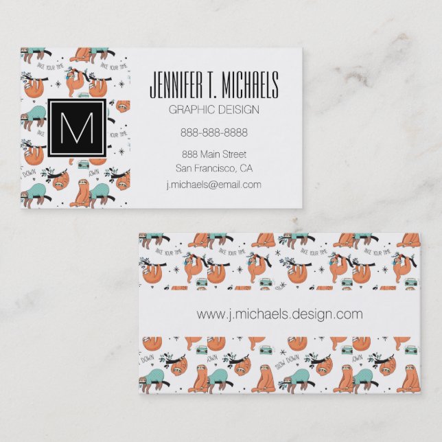 Cute Sloth Pattern Business Card (Front/Back)