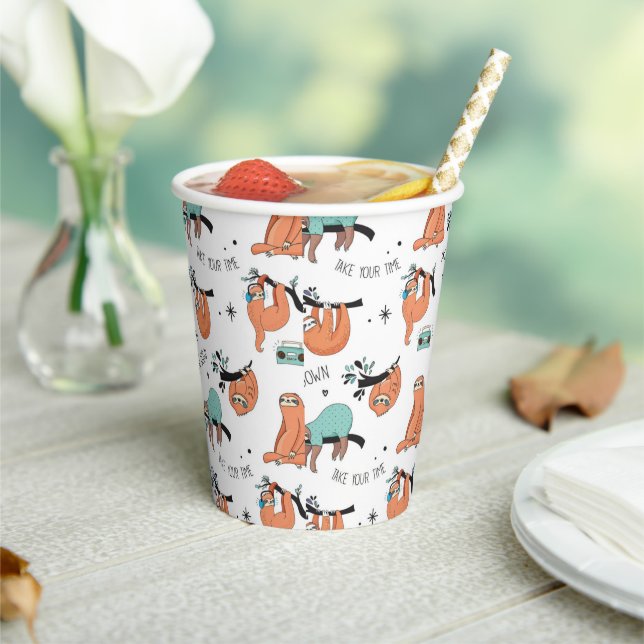 Cute Sloth Pattern Paper Cups (Insitu)