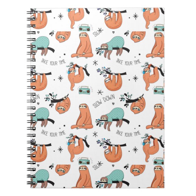 Cute Sloth Pattern Spiral Notebook (Front)