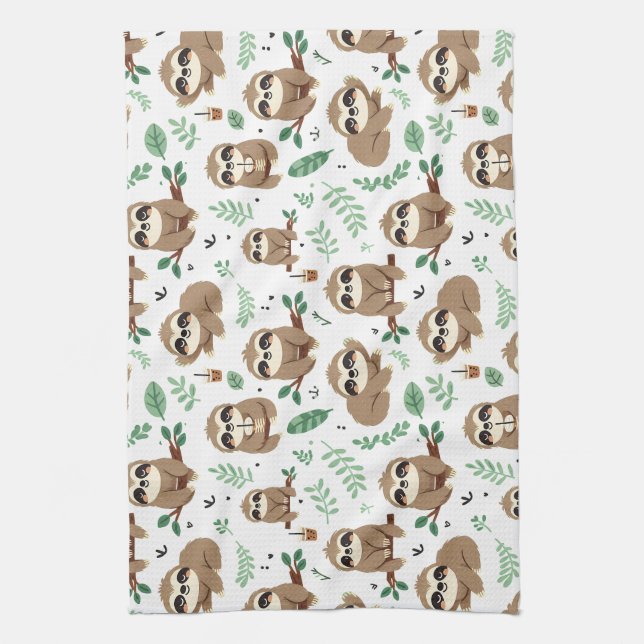 Cute Sloth Pattern Tea Towel (Vertical)