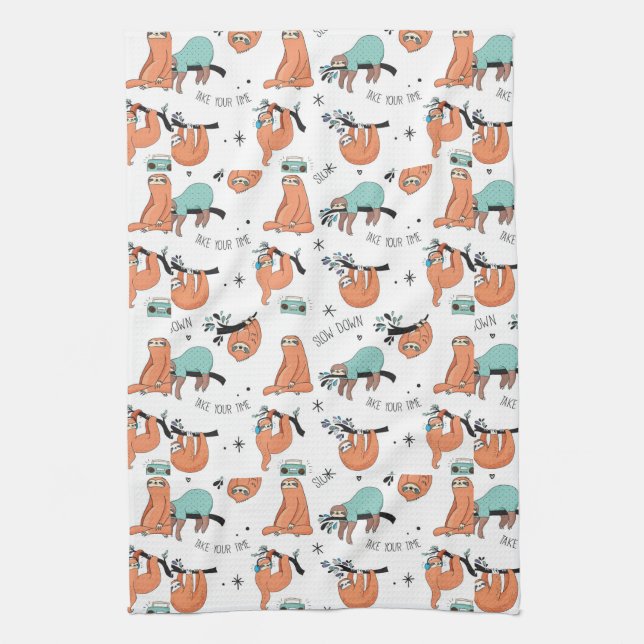 Cute Sloth Pattern Tea Towel (Vertical)