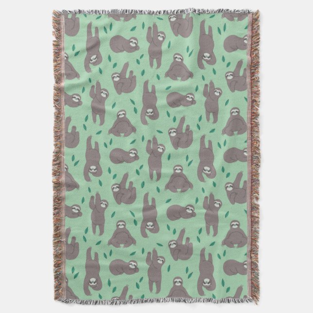 Cute Sloth Pattern Throw Blanket (Front Vertical)