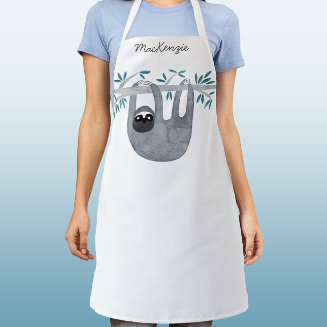Cute Sloth Personalised Apron (Personalized name watercolor sloth apron)