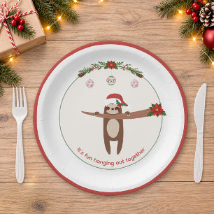 Cute Sloth Personalised Christmas Party Paper Plate