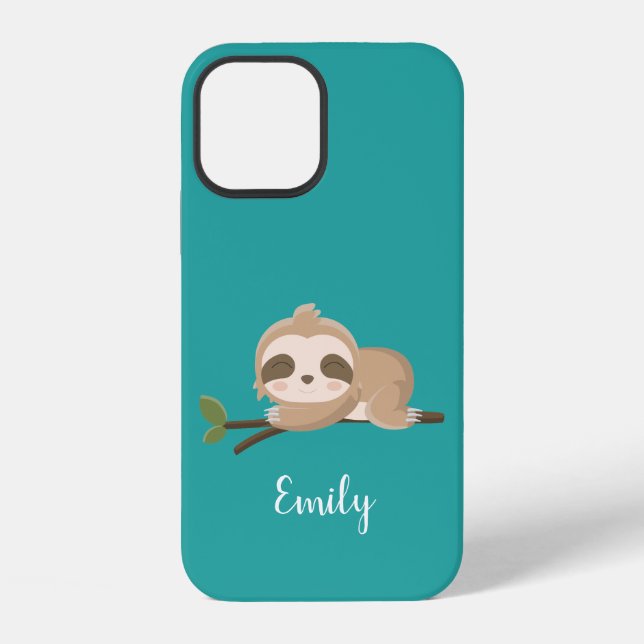 Cute sloth personalised name iPhone case (Back)