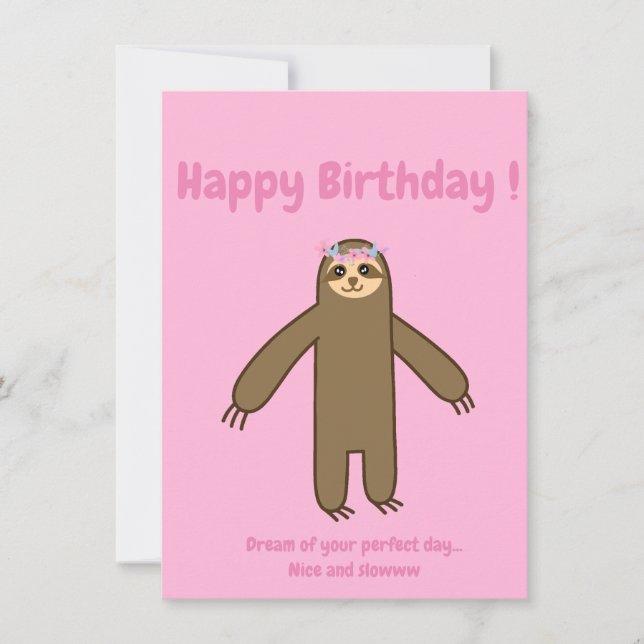 Cute sloth pink happy birthday card (Front)