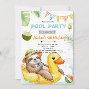 Cute sloth pool theme invitation