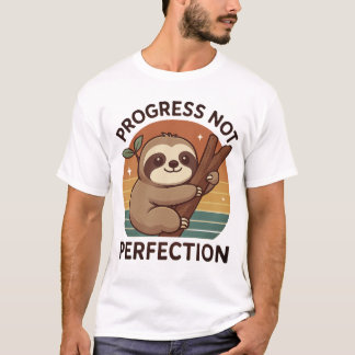 Cute Sloth "Progress Not Perfection" Graphic Art  T-Shirt