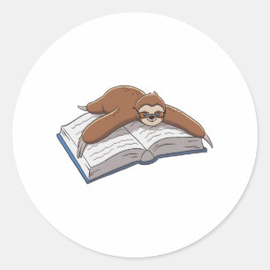 Cute Sloth Reading Book Classic Round Sticker