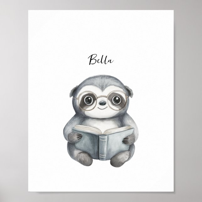 Cute Sloth Reading Poster Print (Front)