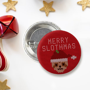 Cute Sloth Red Merry Slothmas Christmas Gift 3 Cm Round Badge