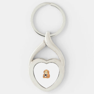 Cute Sloth Relaxing with Hot Coffee Premium T-Shir Key Ring