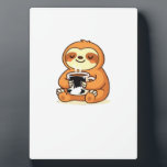 Cute Sloth Relaxing with Hot Coffee Premium T-Shir Plaque<br><div class="desc">Cute Sloth Relaxing with Hot Coffee Premium T-Shirt</div>