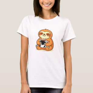 Cute Sloth Relaxing with Hot Coffee Premium T-Shir T-Shirt