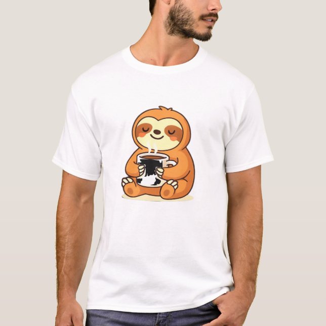 Cute Sloth Relaxing with Hot Coffee Premium T-Shir T-Shirt (Front)