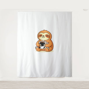Cute Sloth Relaxing with Hot Coffee Premium T-Shir Tapestry