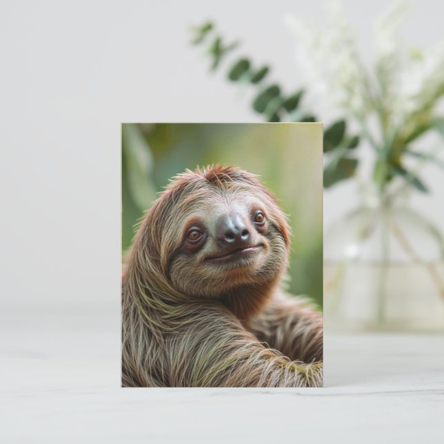 Cute sloth resting holiday postcard (Standing Front)