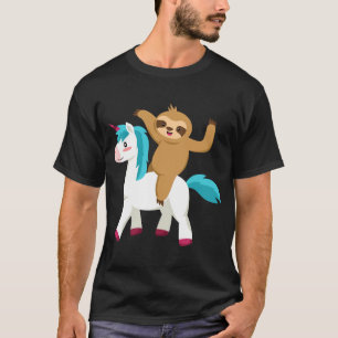 Cute Sloth Rides Unicorn Magic Animal Fitted Scoop T-Shirt