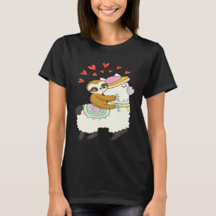 Cute Sloth Riding Llama Heart Valentines Day T-Shirt