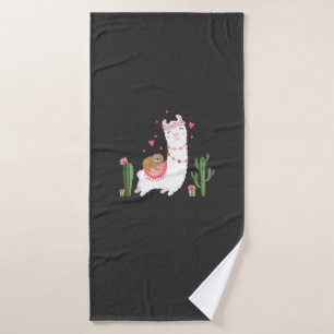 Cute Sloth Riding Llama Shirt Heart Valentines Day Bath Towel