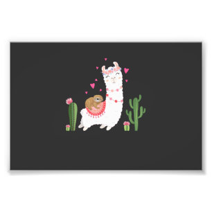 Cute Sloth Riding Llama Shirt Heart Valentines Day Photo Print