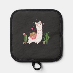 Cute Sloth Riding Llama Shirt Heart Valentines Day Pot Holder
