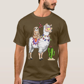 Cute Sloth Riding Llama Valentines Day T-Shirt