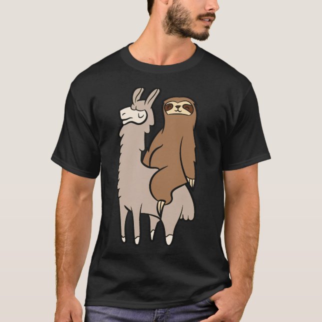 Cute Sloth Riding On Llama Love Llama And Sloths T-Shirt (Front)