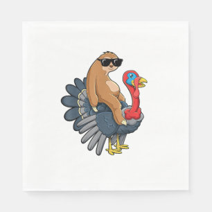 Cute Sloth Riding Turkey Funny Thanksgiving Humour Napkin